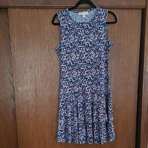 Michael Kors Floral Sleeveless Dress - Blue and White